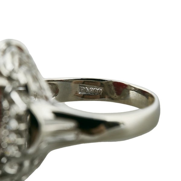 Pt900 プラチナ 珊瑚 ダイヤ0.172ct リング 指輪 レディース 9.5号 【中古】