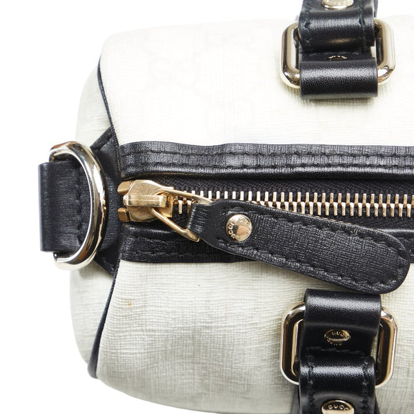 グッチ GGスプリーム ハンドバッグ ミニボストンバッグ 193604 2123 ホワイト ブラック PVC レザー レディース GUCCI 【中古】