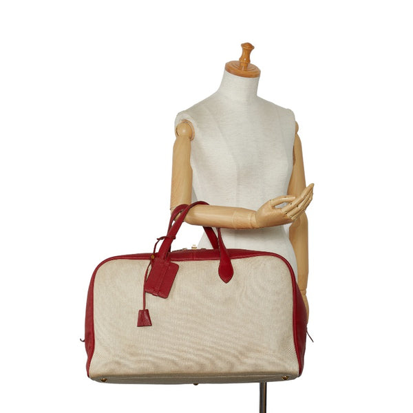 エルメス ヴィクトリア50 ボストンバッグ ルージュヴィフ ベージュ トワルアッシュ トリヨンクレマンス レディース HERMES 【中古】