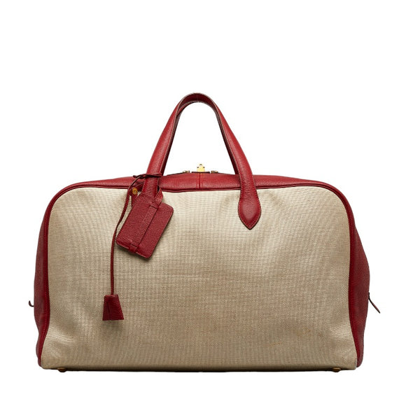 エルメス ヴィクトリア50 ボストンバッグ ルージュヴィフ ベージュ トワルアッシュ トリヨンクレマンス レディース HERMES 【中古】