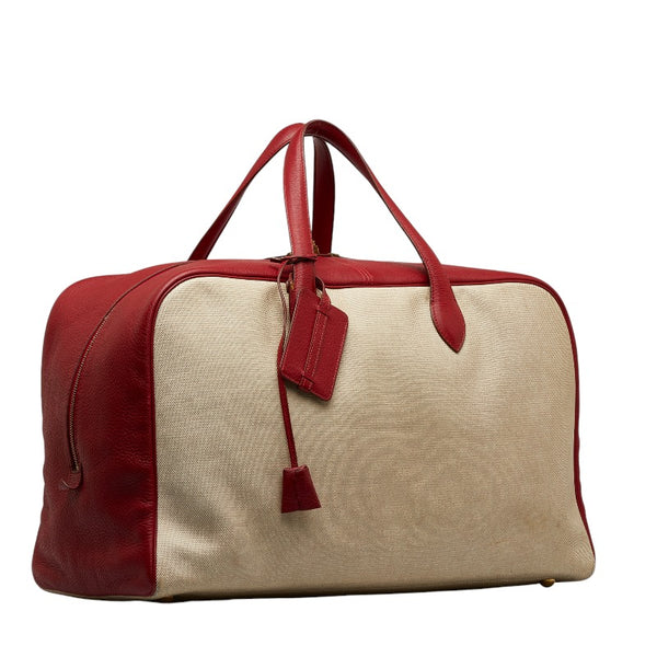 エルメス ヴィクトリア50 ボストンバッグ ルージュヴィフ ベージュ トワルアッシュ トリヨンクレマンス レディース HERMES 【中古】