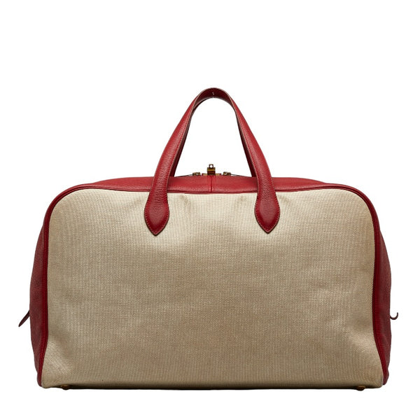 エルメス ヴィクトリア50 ボストンバッグ ルージュヴィフ ベージュ トワルアッシュ トリヨンクレマンス レディース HERMES 【中古】