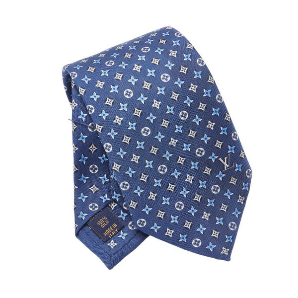 ルイ ヴィトン モノグラム フラワリー クラヴァット ネクタイ M76278 ブルー シルク メンズ LOUIS VUITTON 【中古】