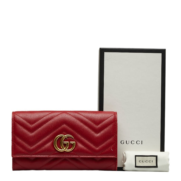 グッチ GGマーモント キルティング 長財布 443436 レッド レザー レディース GUCCI 【中古】