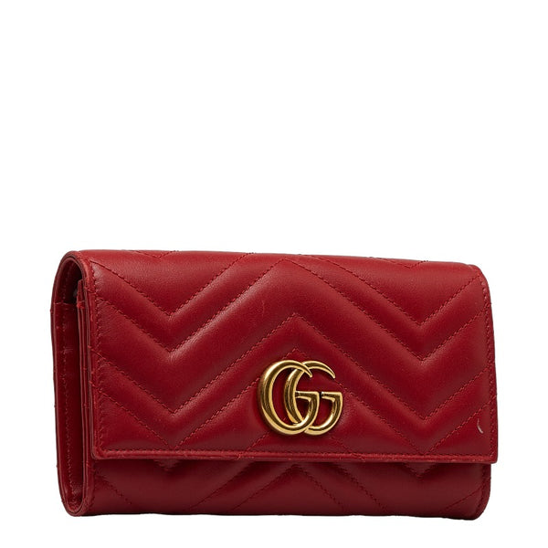 グッチ GGマーモント キルティング 長財布 443436 レッド レザー レディース GUCCI 【中古】