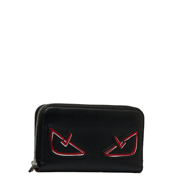フェンディ モンスター バグズアイ ラウンドファスナー 長財布 7M0210 ブラック レッド レザー レディース FENDI 【中古】