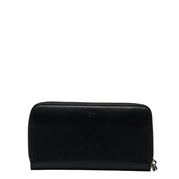 フェンディ モンスター バグズアイ ラウンドファスナー 長財布 7M0210 ブラック レッド レザー レディース FENDI 【中古】