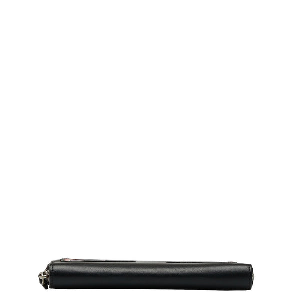 フェンディ モンスター バグズアイ ラウンドファスナー 長財布 7M0210 ブラック レッド レザー レディース FENDI 【中古】