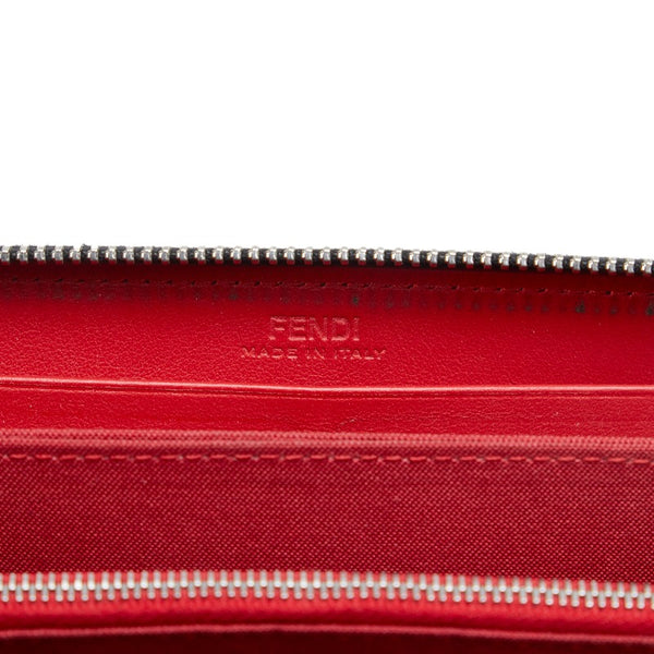 フェンディ モンスター バグズアイ ラウンドファスナー 長財布 7M0210 ブラック レッド レザー レディース FENDI 【中古】
