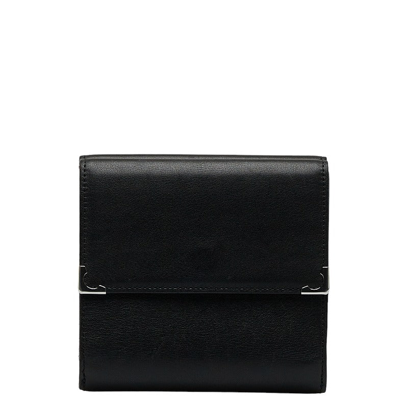 カルティエ マストライン 二つ折り財布 ブラック ボルドー レザー メンズ CARTIER 【中古】