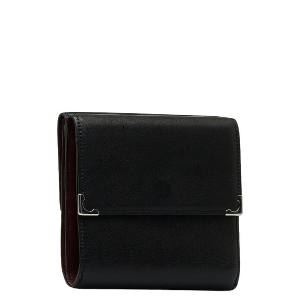 カルティエ マストライン 二つ折り財布 ブラック ボルドー レザー メンズ CARTIER 【中古】