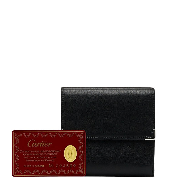 カルティエ マストライン 二つ折り財布 ブラック ボルドー レザー メンズ CARTIER 【中古】