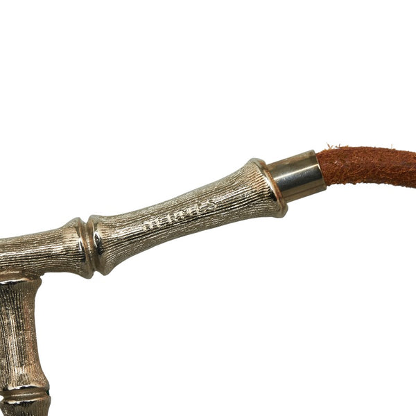 エルメス バンブーアッシュホルター ネックレス シルバー ブラウン レザー メタル レディース HERMES 【中古】