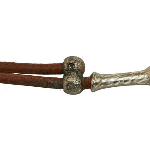 エルメス バンブーアッシュホルター ネックレス シルバー ブラウン レザー メタル レディース HERMES 【中古】