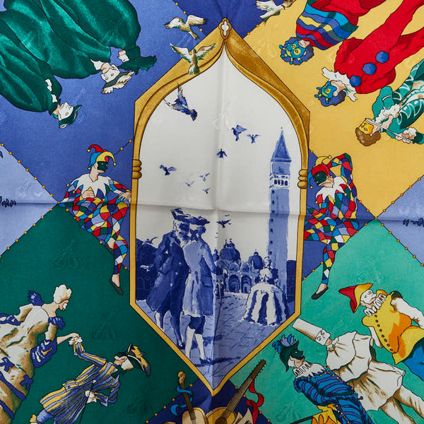 エルメス カレ90 LE CARNAVAL DE VENISE ヴェニスのカーニバル スカーフ ブルー マルチカラー シルク レディース HERMES 【中古】