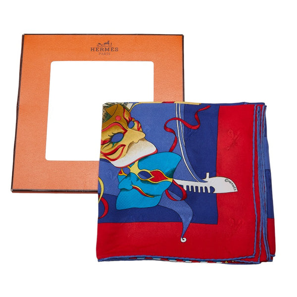 エルメス カレ90 LE CARNAVAL DE VENISE ヴェニスのカーニバル スカーフ ブルー マルチカラー シルク レディース HERMES 【中古】