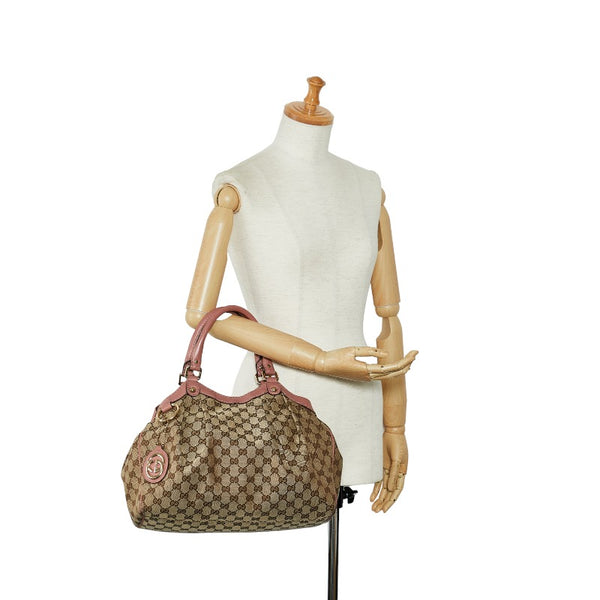グッチ GGキャンバス スーキー ハンドバッグ 211944 ブラウン ピンク キャンバス レザー レディース GUCCI 【中古】