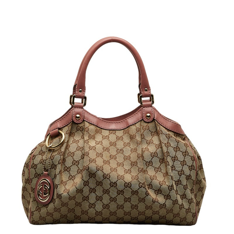 グッチ GGキャンバス スーキー ハンドバッグ 211944 ブラウン ピンク キャンバス レザー レディース GUCCI 【中古】