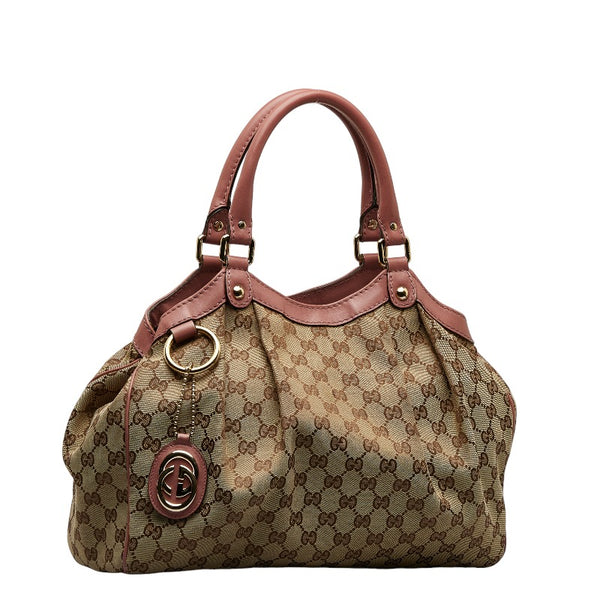 グッチ GGキャンバス スーキー ハンドバッグ 211944 ブラウン ピンク キャンバス レザー レディース GUCCI 【中古】