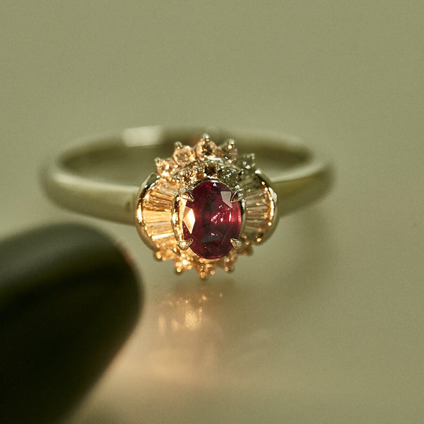 Pt850 プラチナ アレキサンドライト0.55ct ダイヤ0.27ct リング 指輪 レディース 11.5号 【中古】