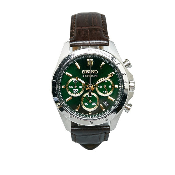 セイコー SPIRIT スピリット クロノグラフ 腕時計 SBTR017 クオーツ グリーン文字盤 ステンレススチール レザー メンズ SEIKO 【中古】