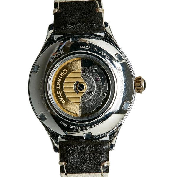 オリエント ORIENT STAR オリエントスター クラシック セミスケルトン 腕時計 自動巻き ゴールド文字盤 ステンレススチール レザー レディース ORIENT 【中古】