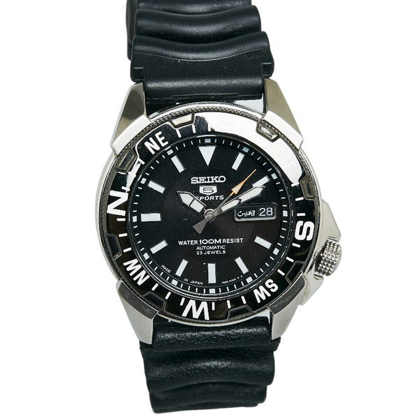 セイコー 5スポーツ 腕時計 7S36-02P0 自動巻き ブラック文字盤 ステンレススチール ラバー メンズ SEIKO 【中古】