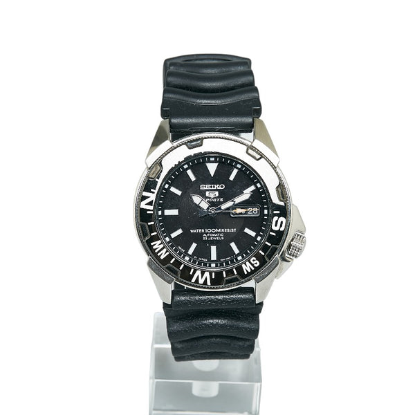 セイコー 5スポーツ 腕時計 7S36-02P0 自動巻き ブラック文字盤 ステンレススチール ラバー メンズ SEIKO 【中古】