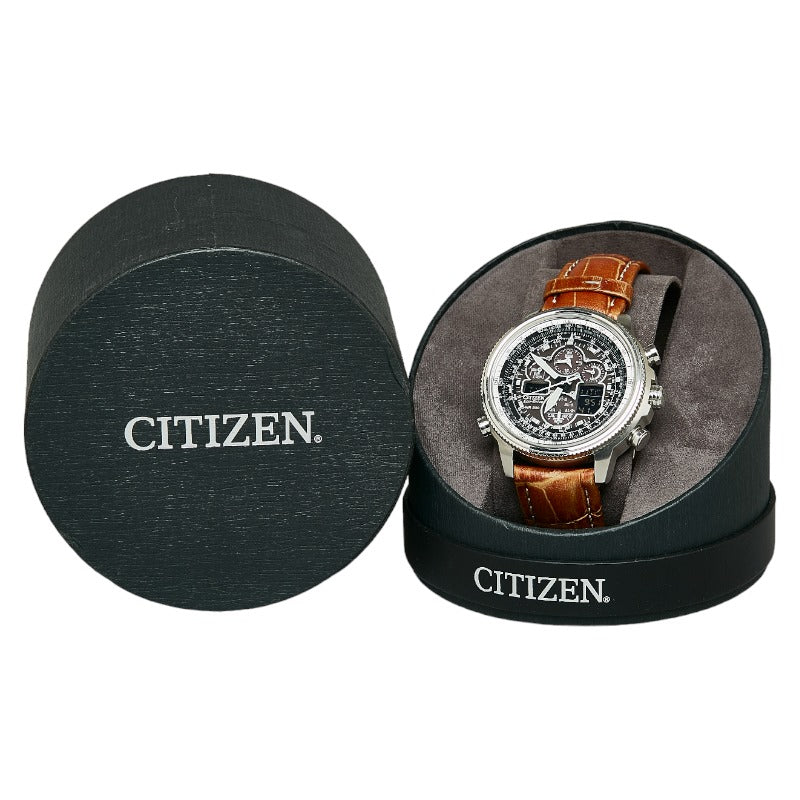 シチズン ナビホーク エコドライブ ベルト（社外品） 腕時計 U680 S092876 エコドライブ グレー文字盤 ステンレススチール レザー メンズ CITIZEN 【中古】