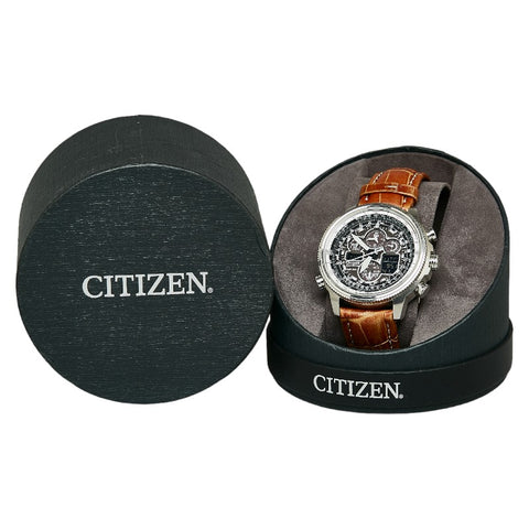 シチズン ナビホーク エコドライブ ベルト（社外品） 腕時計 U680 S092876 エコドライブ グレー文字盤 ステンレススチール レザー メンズ CITIZEN 【中古】