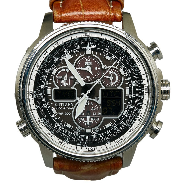シチズン ナビホーク エコドライブ ベルト（社外品） 腕時計 U680 S092876 エコドライブ グレー文字盤 ステンレススチール レザー メンズ CITIZEN 【中古】