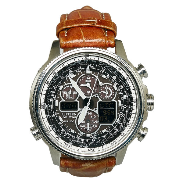 シチズン ナビホーク エコドライブ ベルト（社外品） 腕時計 U680 S092876 エコドライブ グレー文字盤 ステンレススチール レザー メンズ CITIZEN 【中古】