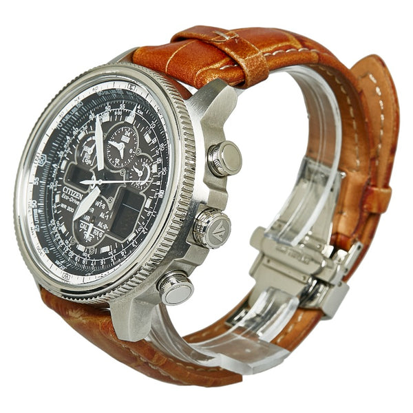 シチズン ナビホーク エコドライブ ベルト（社外品） 腕時計 U680 S092876 エコドライブ グレー文字盤 ステンレススチール レザー メンズ CITIZEN 【中古】