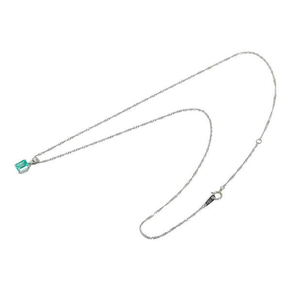 Pt900 プラチナ Pt850 プラチナ エメラルド0.50ct ダイヤ0.01ct ネックレス レディース 【中古】