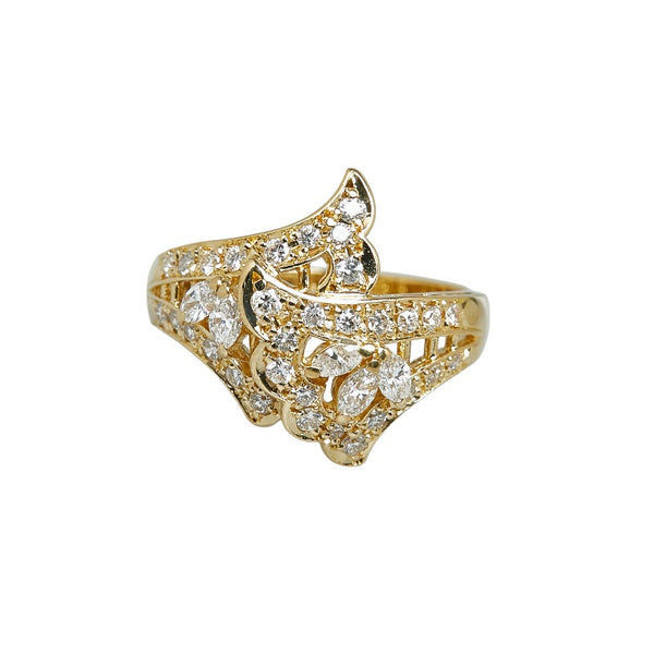 K18YG イエローゴールド ダイヤ0.68ct 羽 フェザーモチーフ リング 指輪 レディース 13号 【中古】