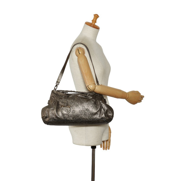 サルヴァトーレフェラガモ ガンチーニ フラワー パンチング ハンドバッグ ショルダーバッグ 2WAY メタリック ブラウン レザー レディース Salvatore Ferragamo 【中古】