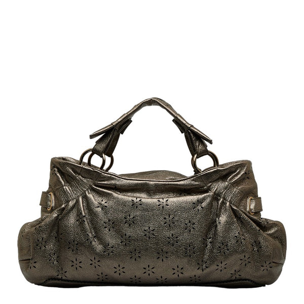 サルヴァトーレフェラガモ ガンチーニ フラワー パンチング ハンドバッグ ショルダーバッグ 2WAY メタリック ブラウン レザー レディース Salvatore Ferragamo 【中古】