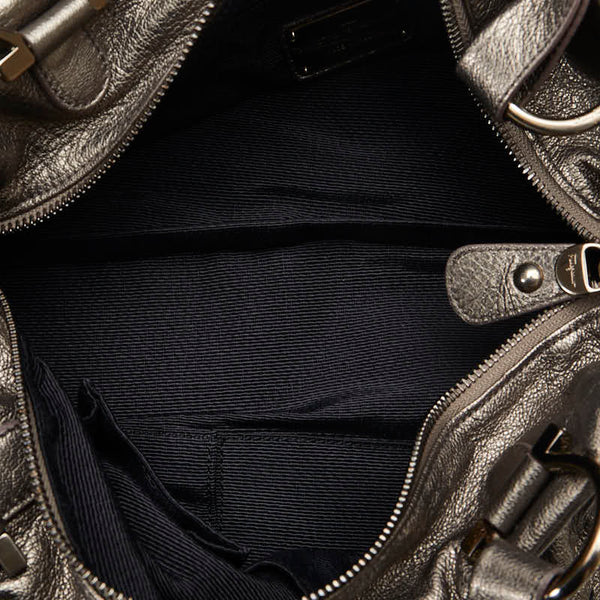 サルヴァトーレフェラガモ ガンチーニ フラワー パンチング ハンドバッグ ショルダーバッグ 2WAY メタリック ブラウン レザー レディース Salvatore Ferragamo 【中古】