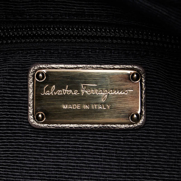 サルヴァトーレフェラガモ ガンチーニ フラワー パンチング ハンドバッグ ショルダーバッグ 2WAY メタリック ブラウン レザー レディース Salvatore Ferragamo 【中古】