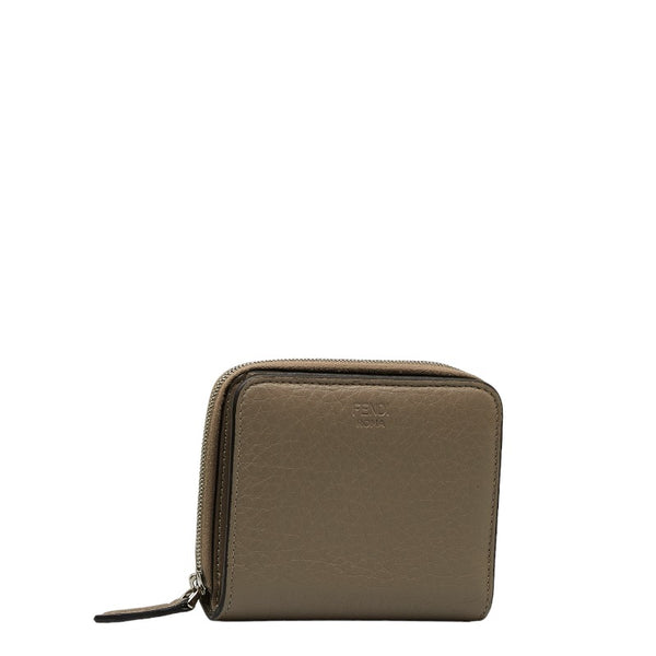 フェンディ 二つ折り財布 コンパクトウォレット 8M0407 グレー レザー レディース FENDI 【中古】