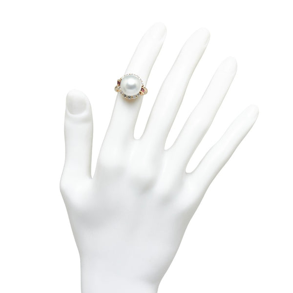 イエローゴールド ダイヤ0.77ct 白蝶真珠12.3mm ルビー0.43ct リング 指輪 レディース 11.5号 【中古】