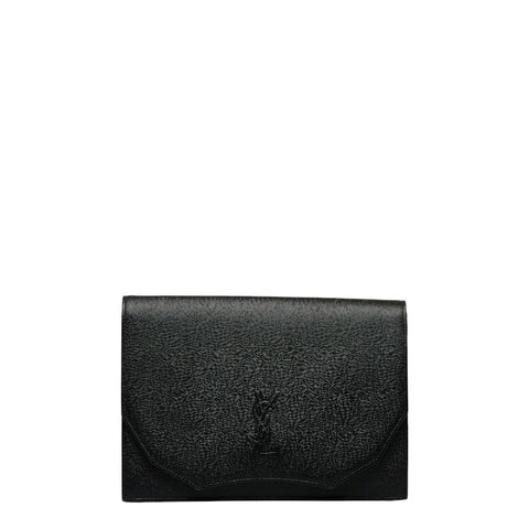 サンローラン YSLロゴ クラッチバッグ ブラック レザー メンズ SAINT LAURENT 【中古】