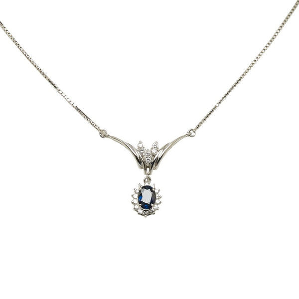Pt850 プラチナ サファイア1.20ct ダイヤ0.32ct ペンダントネックレス レディース 【中古】