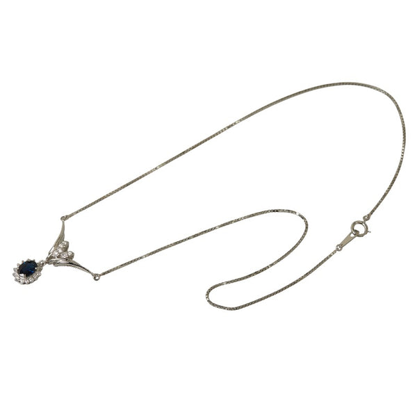 Pt850 プラチナ サファイア1.20ct ダイヤ0.32ct ペンダントネックレス レディース 【中古】