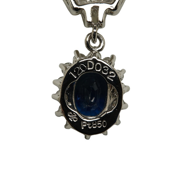 Pt850 プラチナ サファイア1.20ct ダイヤ0.32ct ペンダントネックレス レディース 【中古】