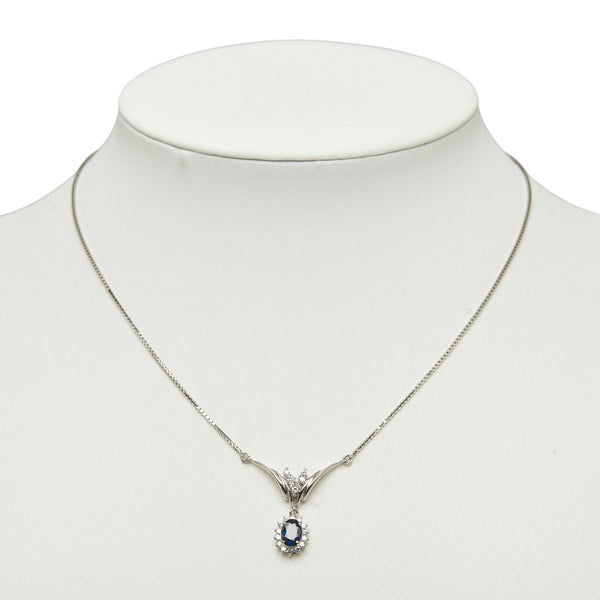 Pt850 プラチナ サファイア1.20ct ダイヤ0.32ct ペンダントネックレス レディース 【中古】