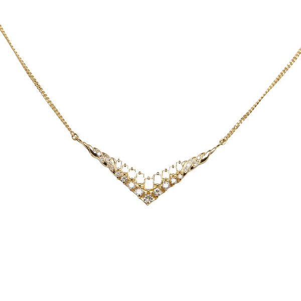 K18YG イエローゴールド ダイヤ1.03ct V字 ネックレス レディース 【中古】