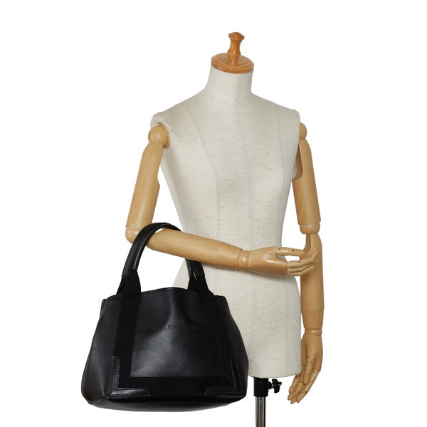 バレンシアガ ネイビーカバ S パンチング ハンドバッグ トートバッグ 339933 ブラック レザー キャンバス レディース BALENCIAGA 【中古】