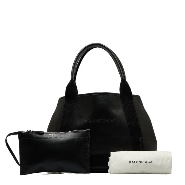 バレンシアガ ネイビーカバ S パンチング ハンドバッグ トートバッグ 339933 ブラック レザー キャンバス レディース BALENCIAGA 【中古】