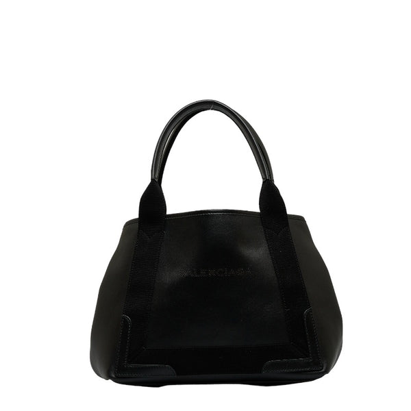バレンシアガ ネイビーカバ S パンチング ハンドバッグ トートバッグ 339933 ブラック レザー キャンバス レディース BALENCIAGA 【中古】